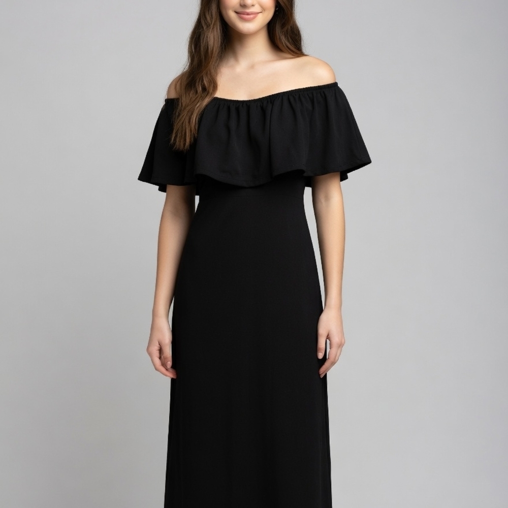 Almost Famous Black One-Shoulder Ruffle Maxi Dress Bin 10